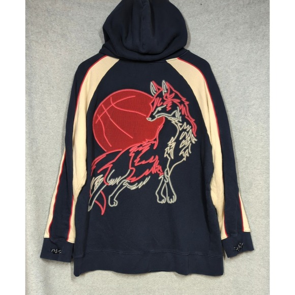 Graphic Hoodie Sweatshirt Men M Red Fox Full Back Kangaroo Pocket LES BENJAMINS